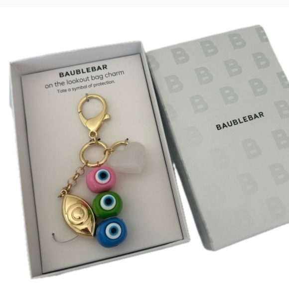 🧿🔹️ BaubleBar🔹️ Evil Eye W Heart Gold and Colorful Beaded Bag Charm - Picture 1 of 3